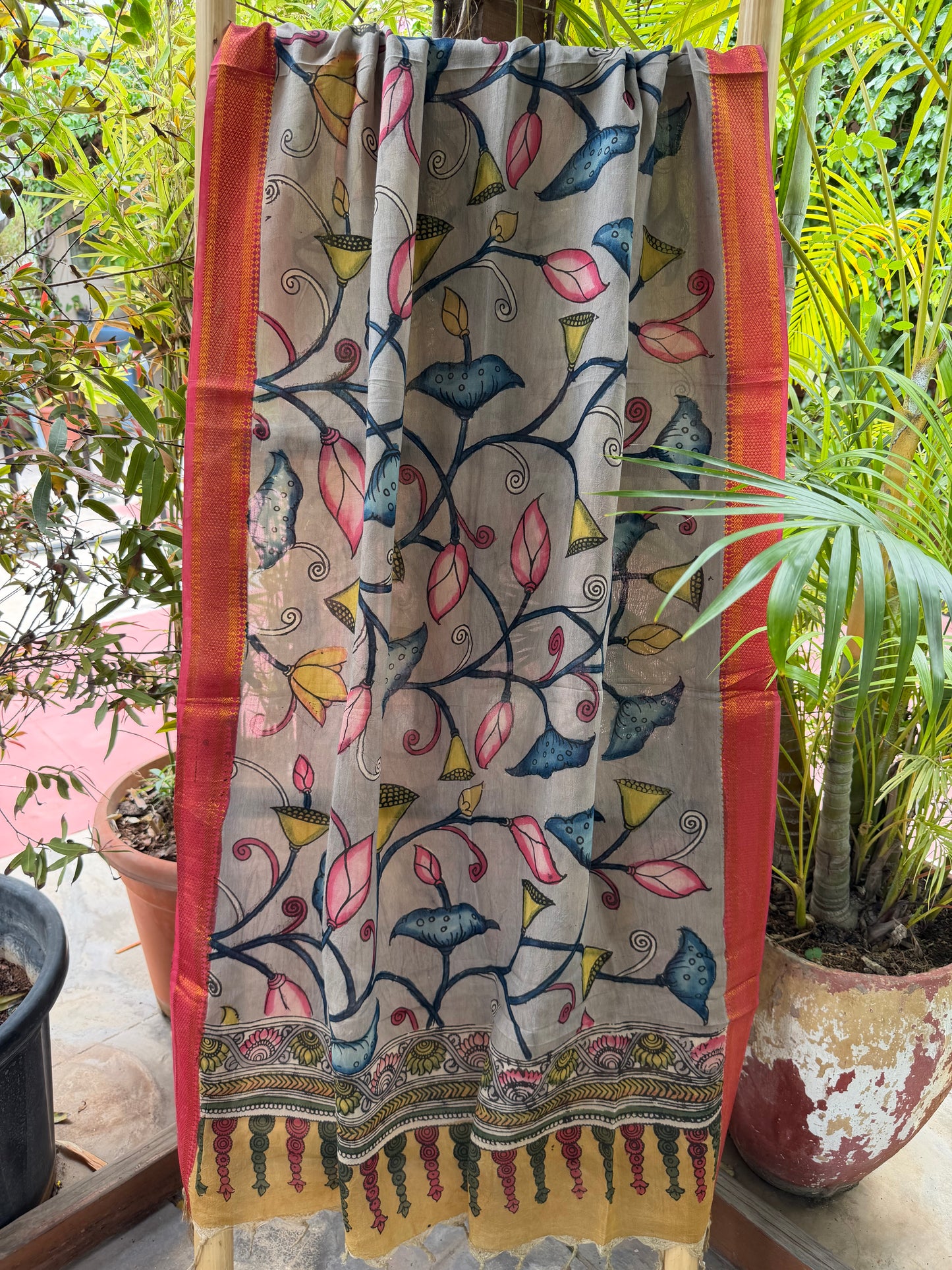 Bangalore silk penkalamkari dupatta