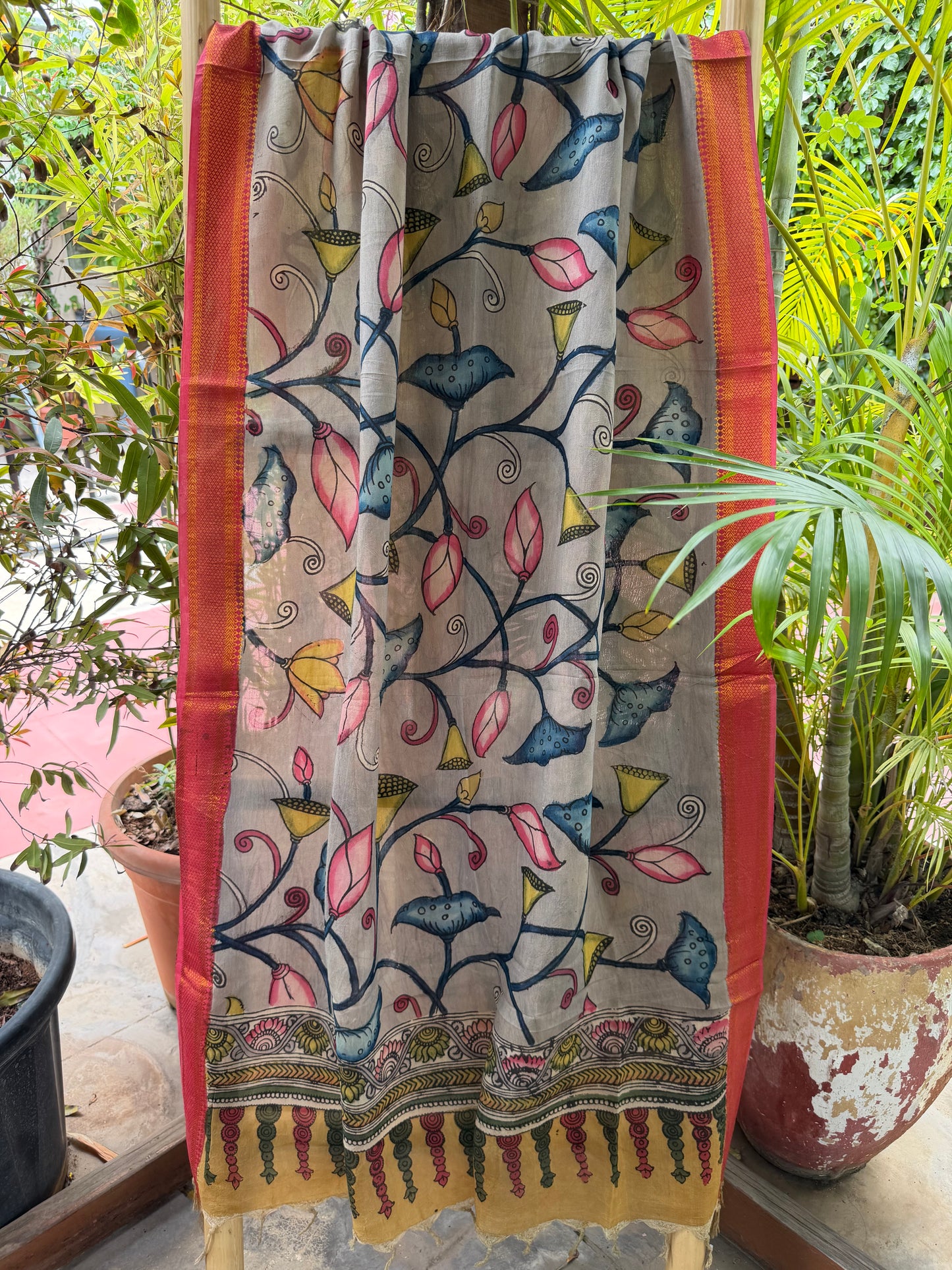 Bangalore silk penkalamkari dupatta