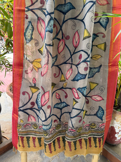Bangalore silk penkalamkari dupatta
