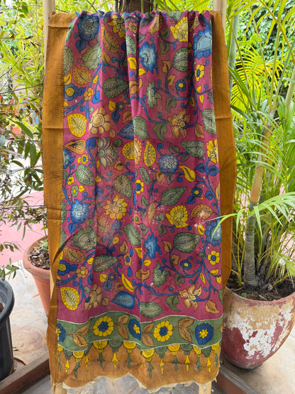 Bangalore silk penkalamkari dupatta
