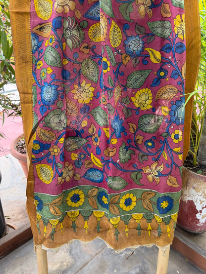 Bangalore silk penkalamkari dupatta