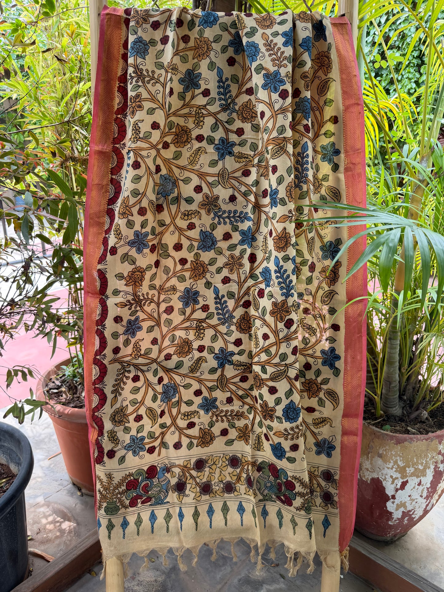 Bangalore silk penkalamkari dupatta