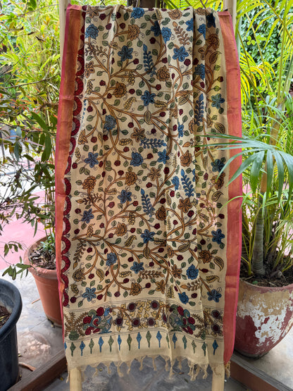 Bangalore silk penkalamkari dupatta