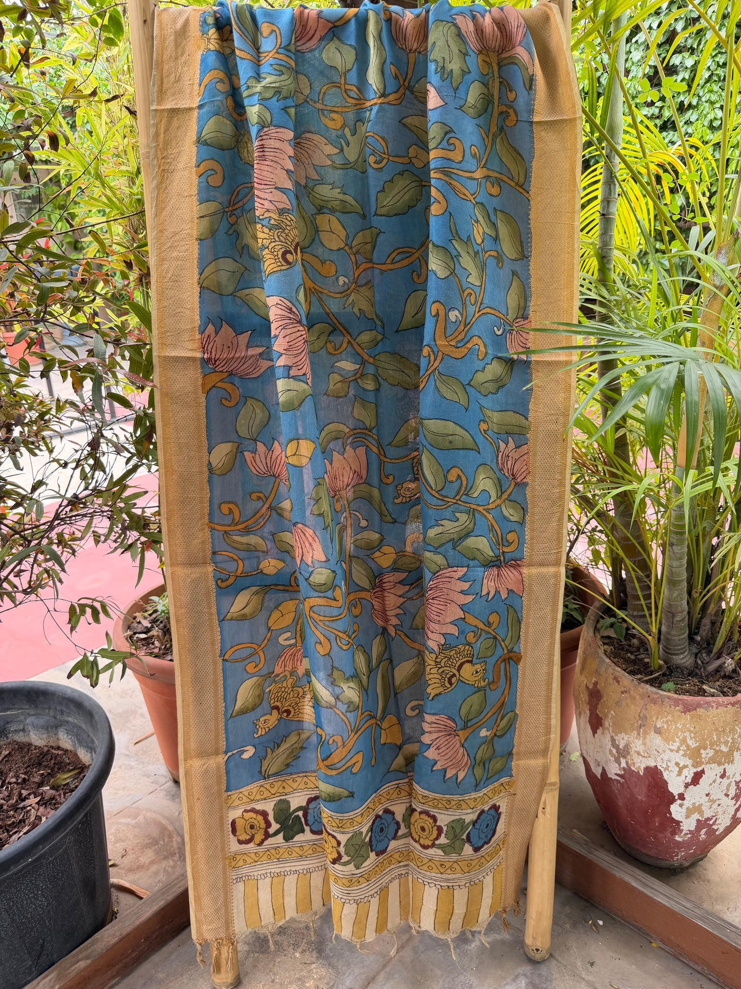 Bangalore silk penkalamkari dupatta