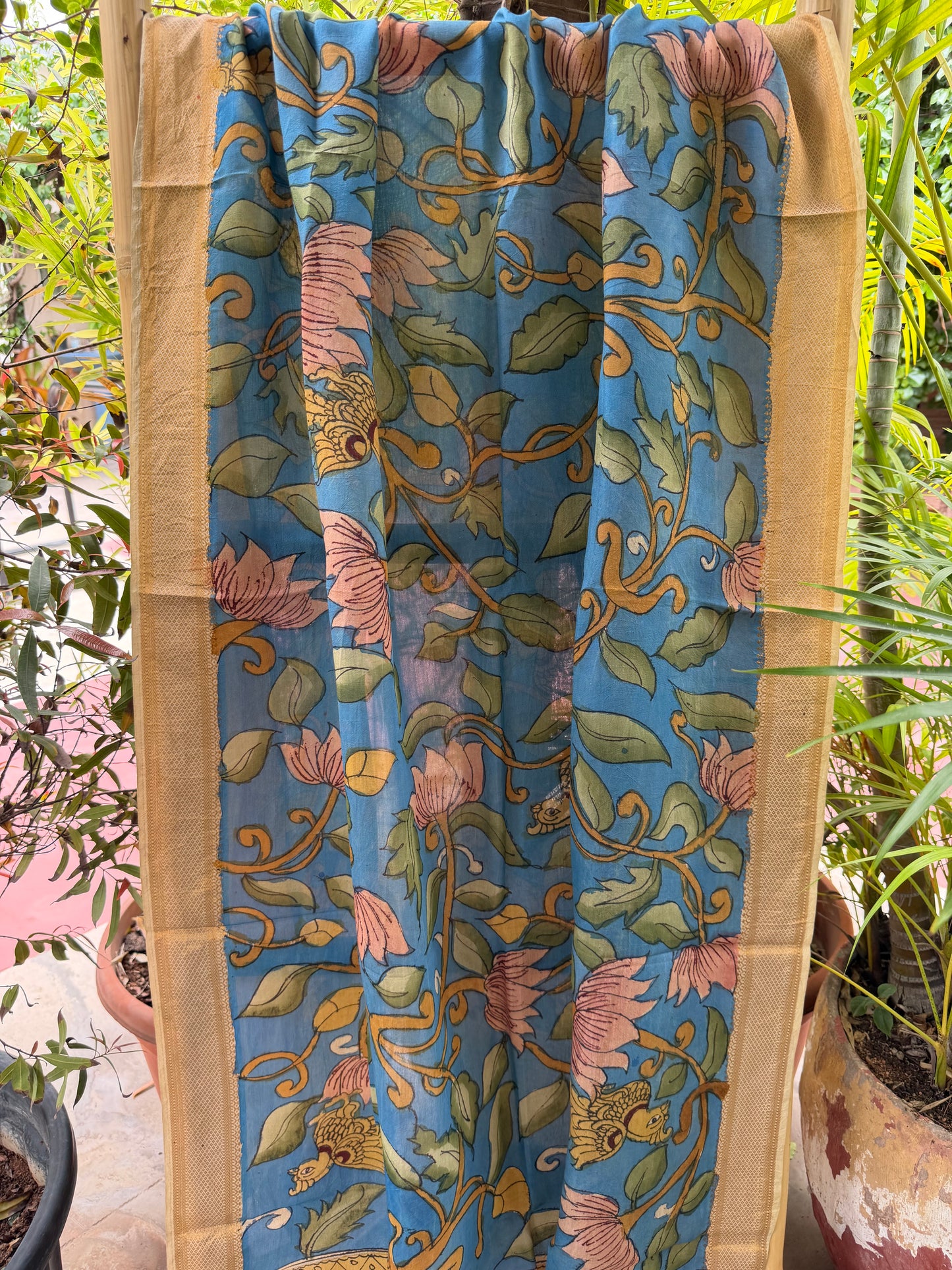 Bangalore silk penkalamkari dupatta