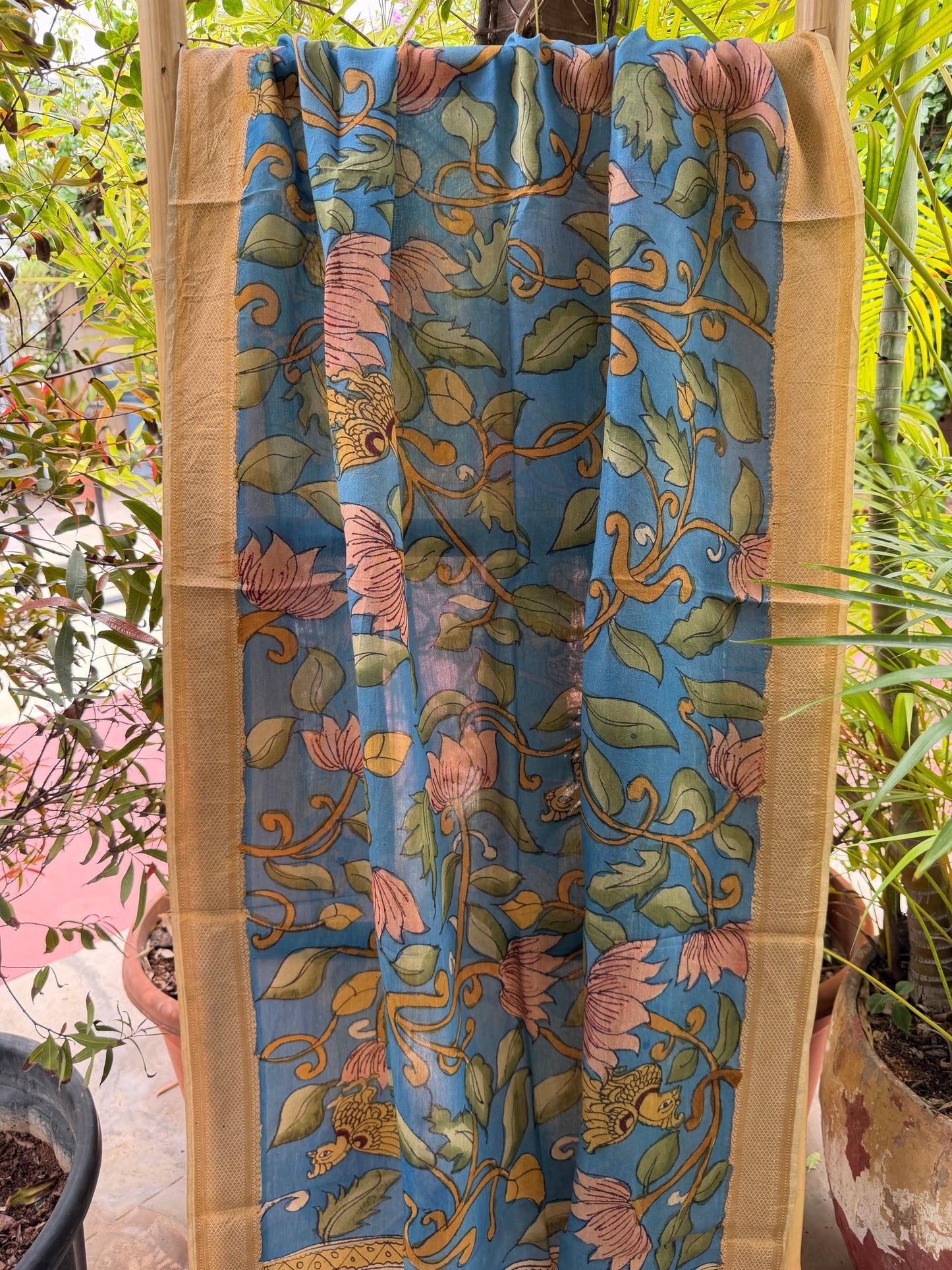 Bangalore silk penkalamkari dupatta