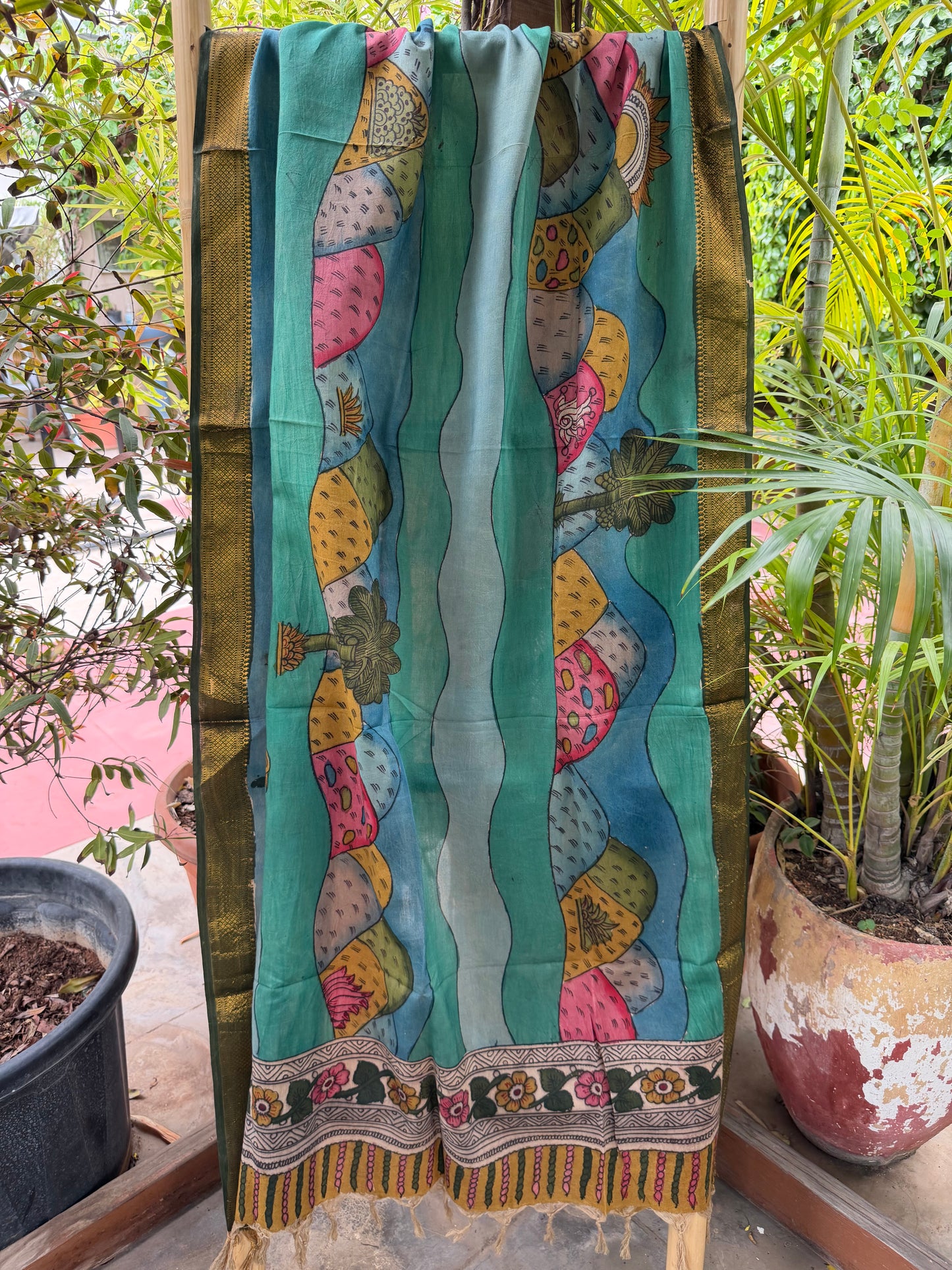 Bangalore silk penkalamkari dupatta
