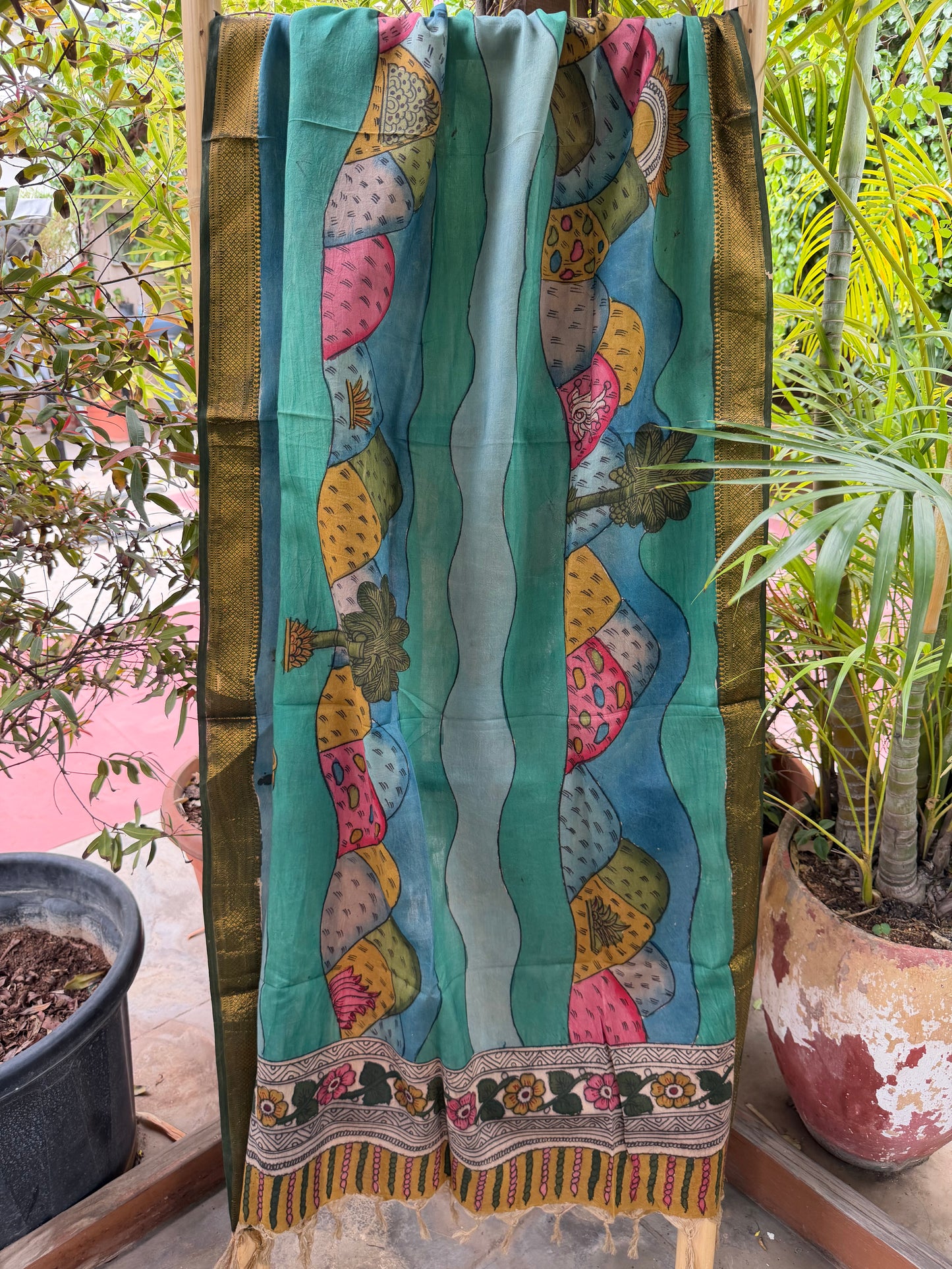 Bangalore silk penkalamkari dupatta