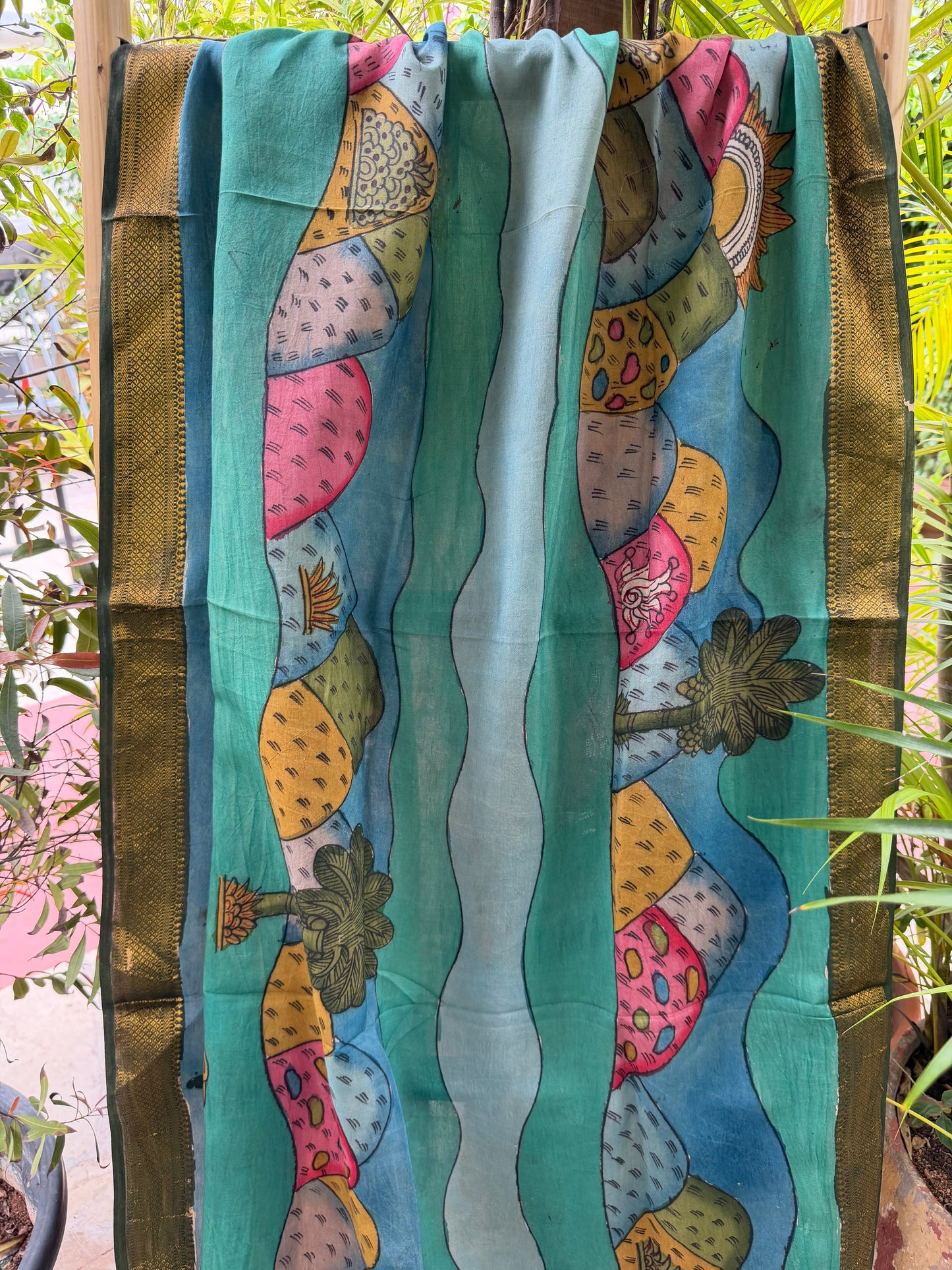Bangalore silk penkalamkari dupatta