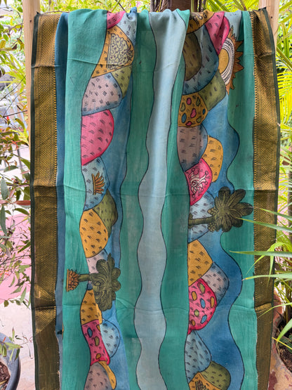 Bangalore silk penkalamkari dupatta