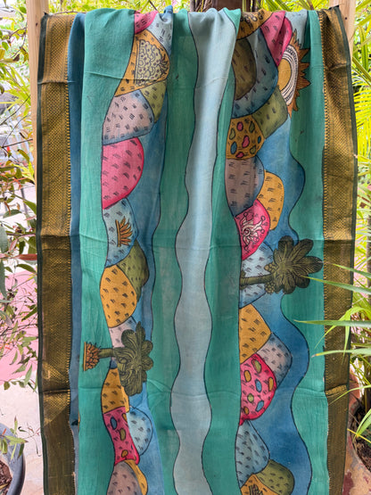 Bangalore silk penkalamkari dupatta