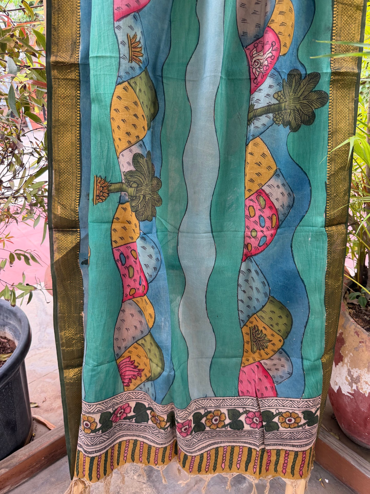 Bangalore silk penkalamkari dupatta
