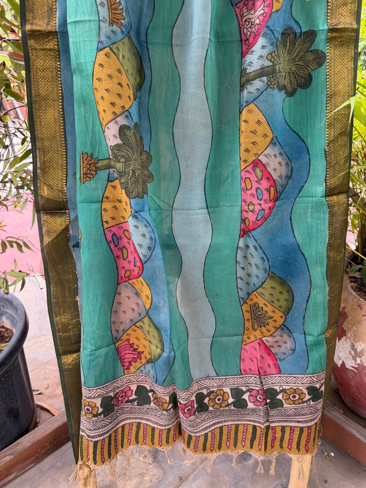 Bangalore silk penkalamkari dupatta