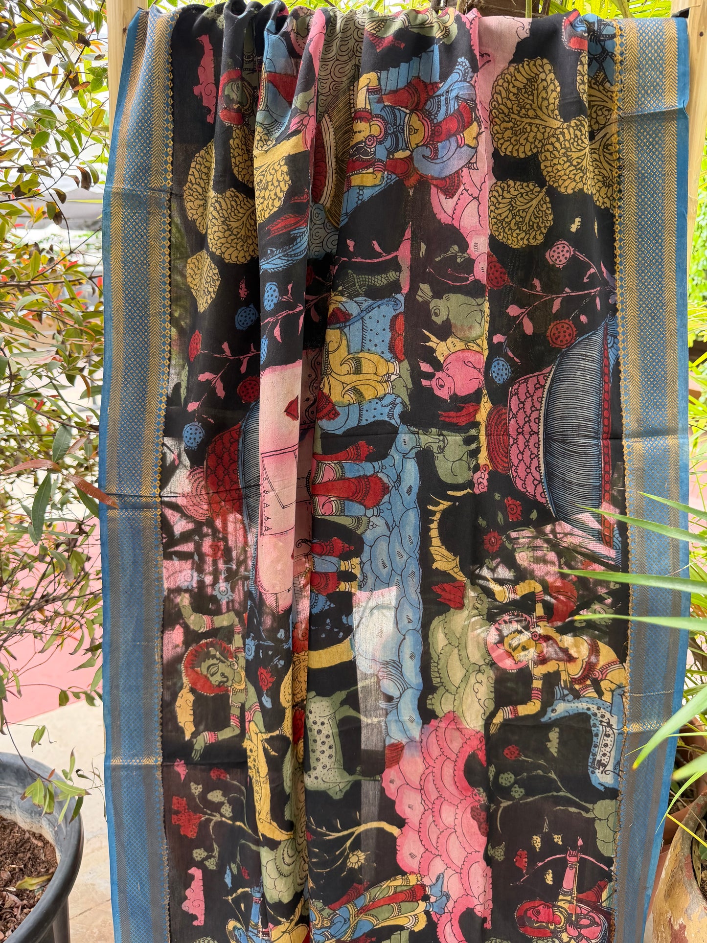 Bangalore silk penkalamkari dupatta