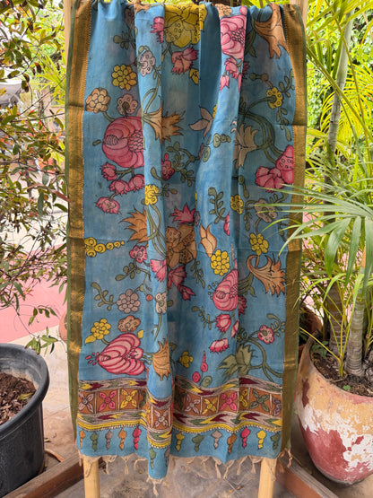 Bangalore silk penkalamkari dupatta