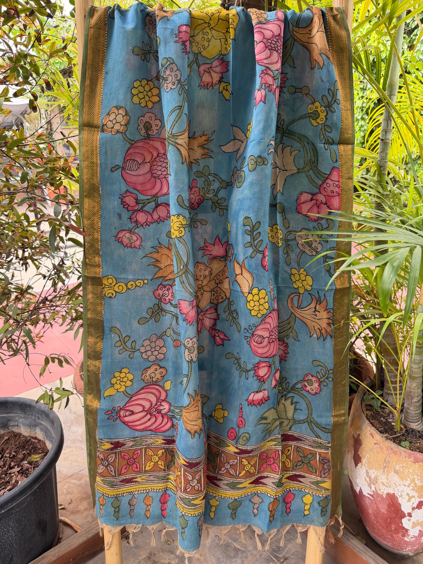 Bangalore silk penkalamkari dupatta