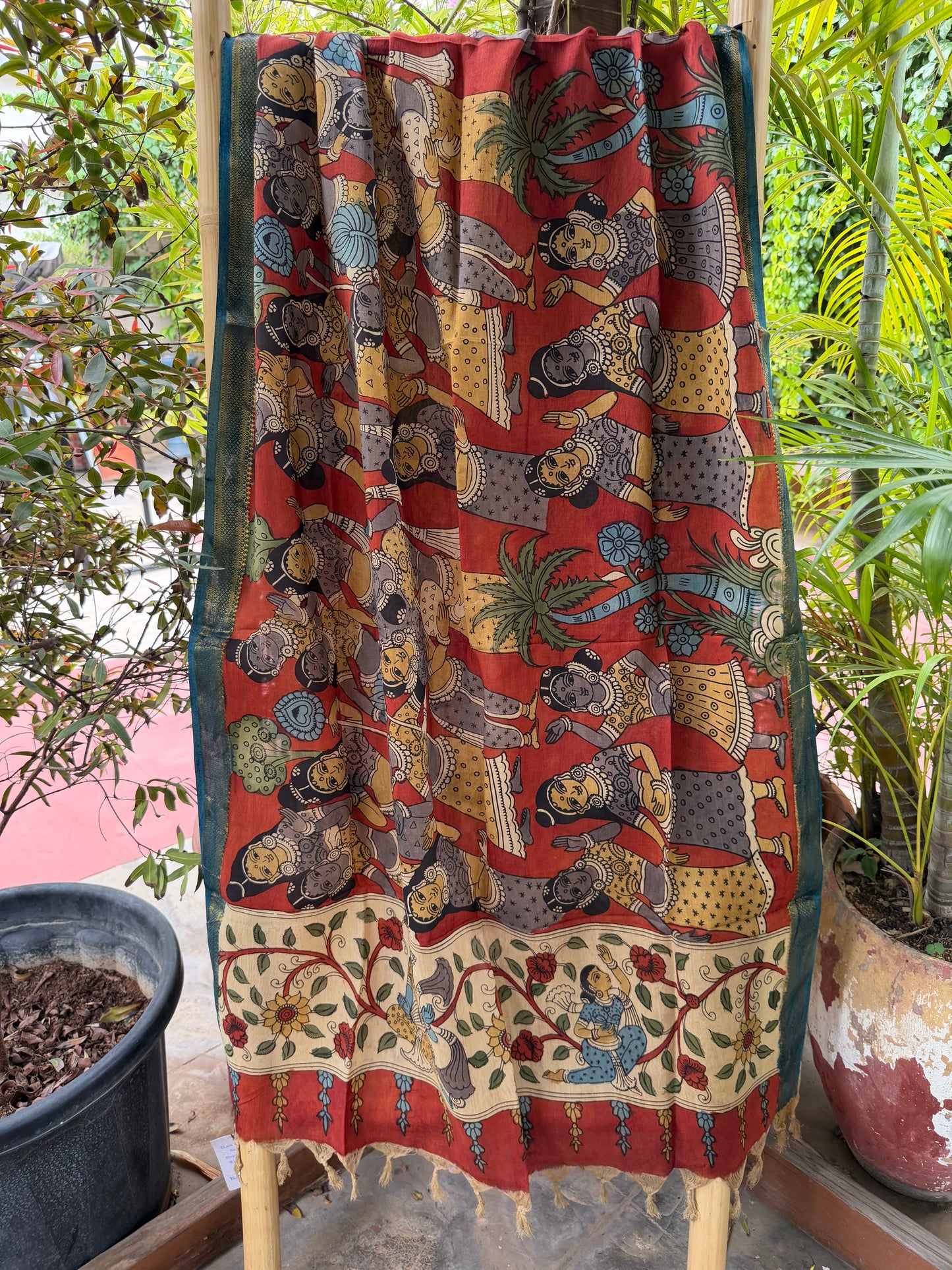 Bangalore silk penkalamkari dupatta