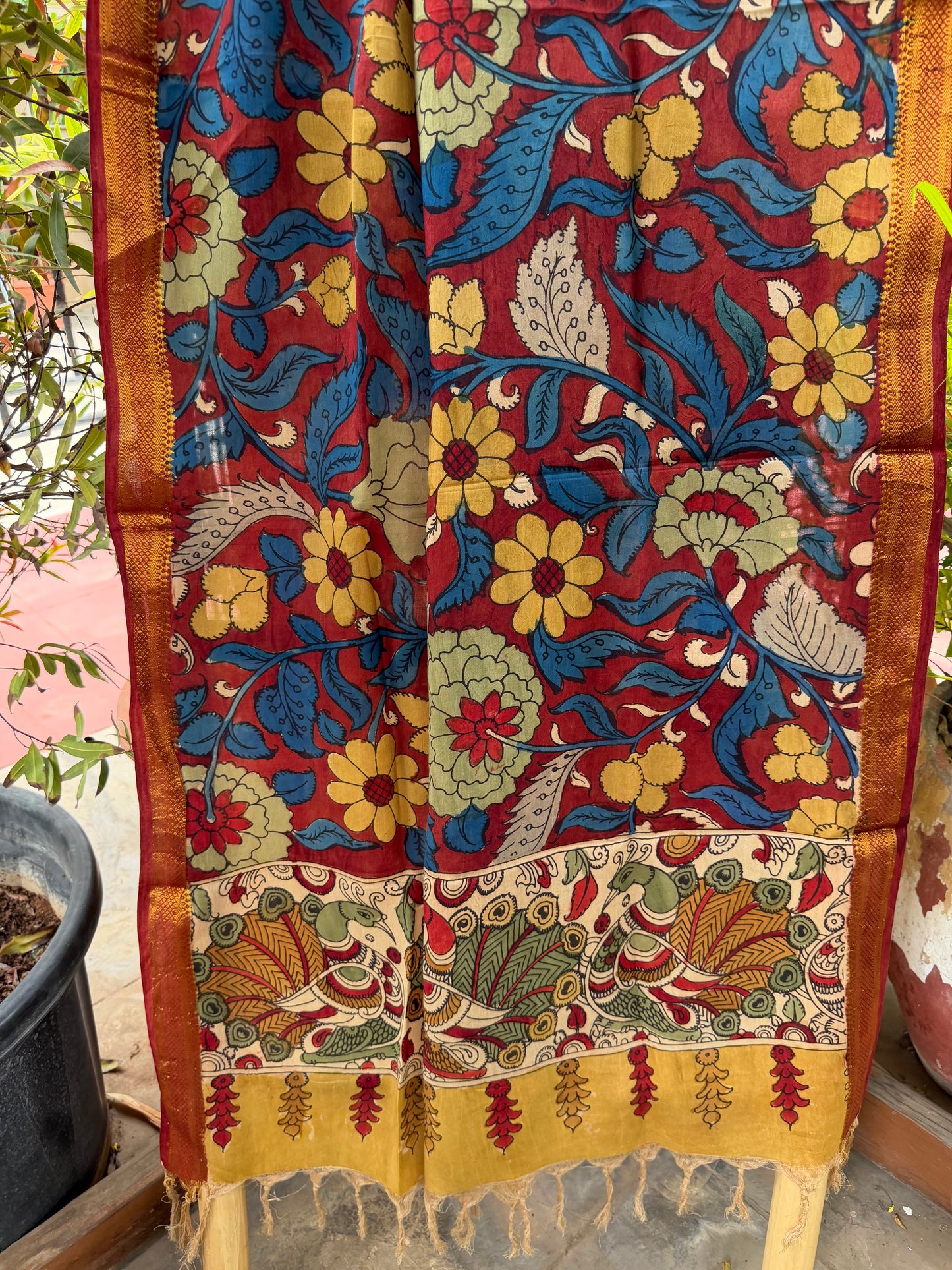 Bangalore silk penkalamkari dupatta