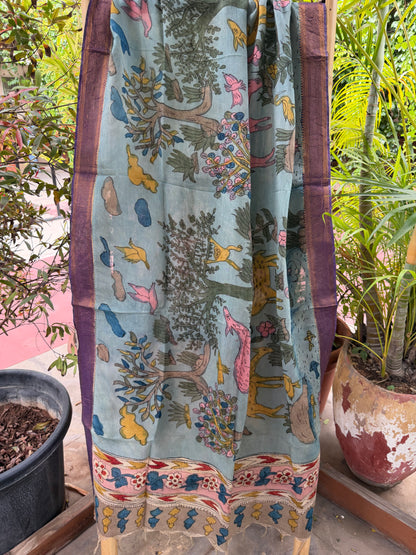Bangalore silk penkalamkari dupatta