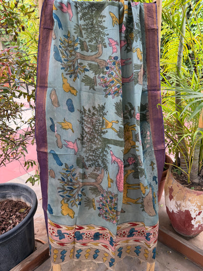 Bangalore silk penkalamkari dupatta
