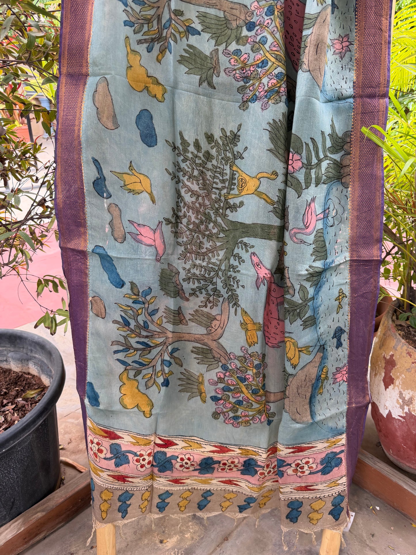 Bangalore silk penkalamkari dupatta