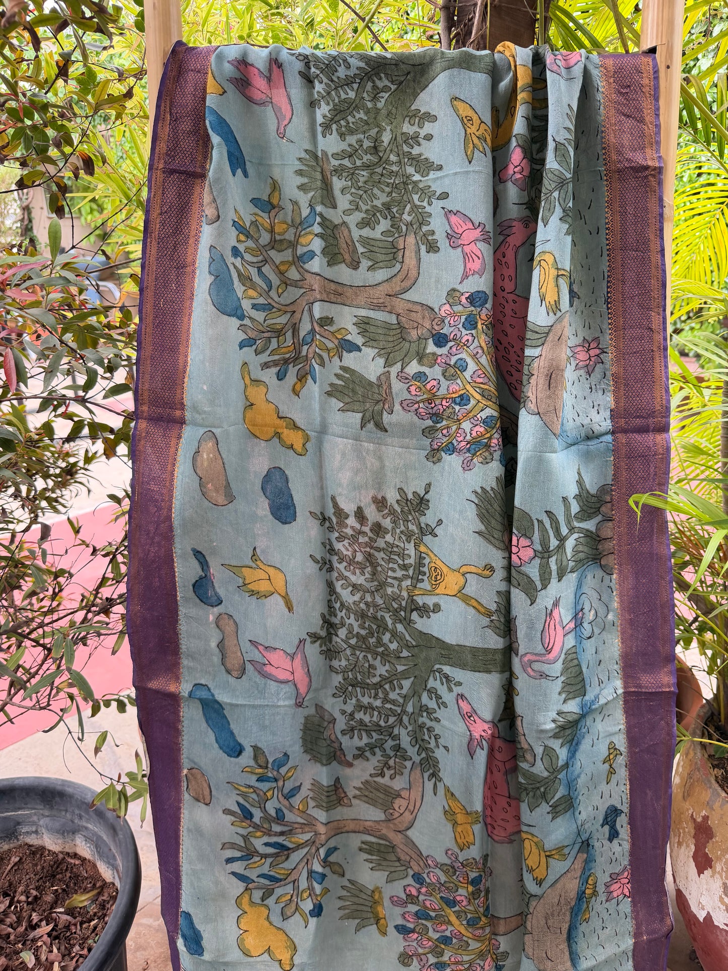 Bangalore silk penkalamkari dupatta