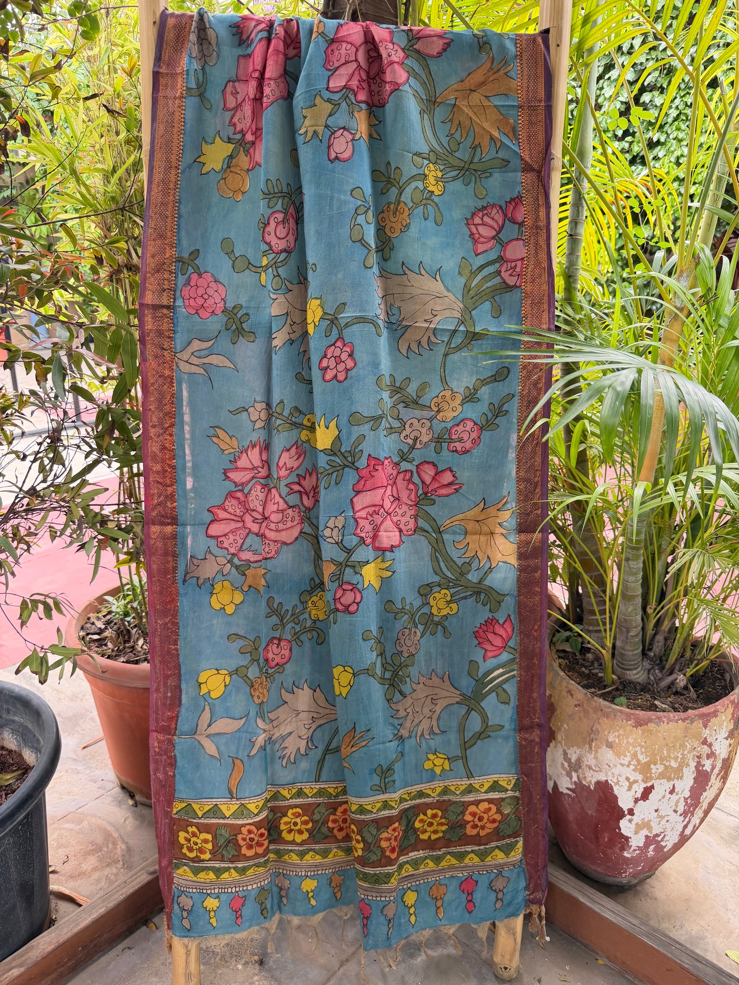 Bangalore silk penkalamkari dupatta