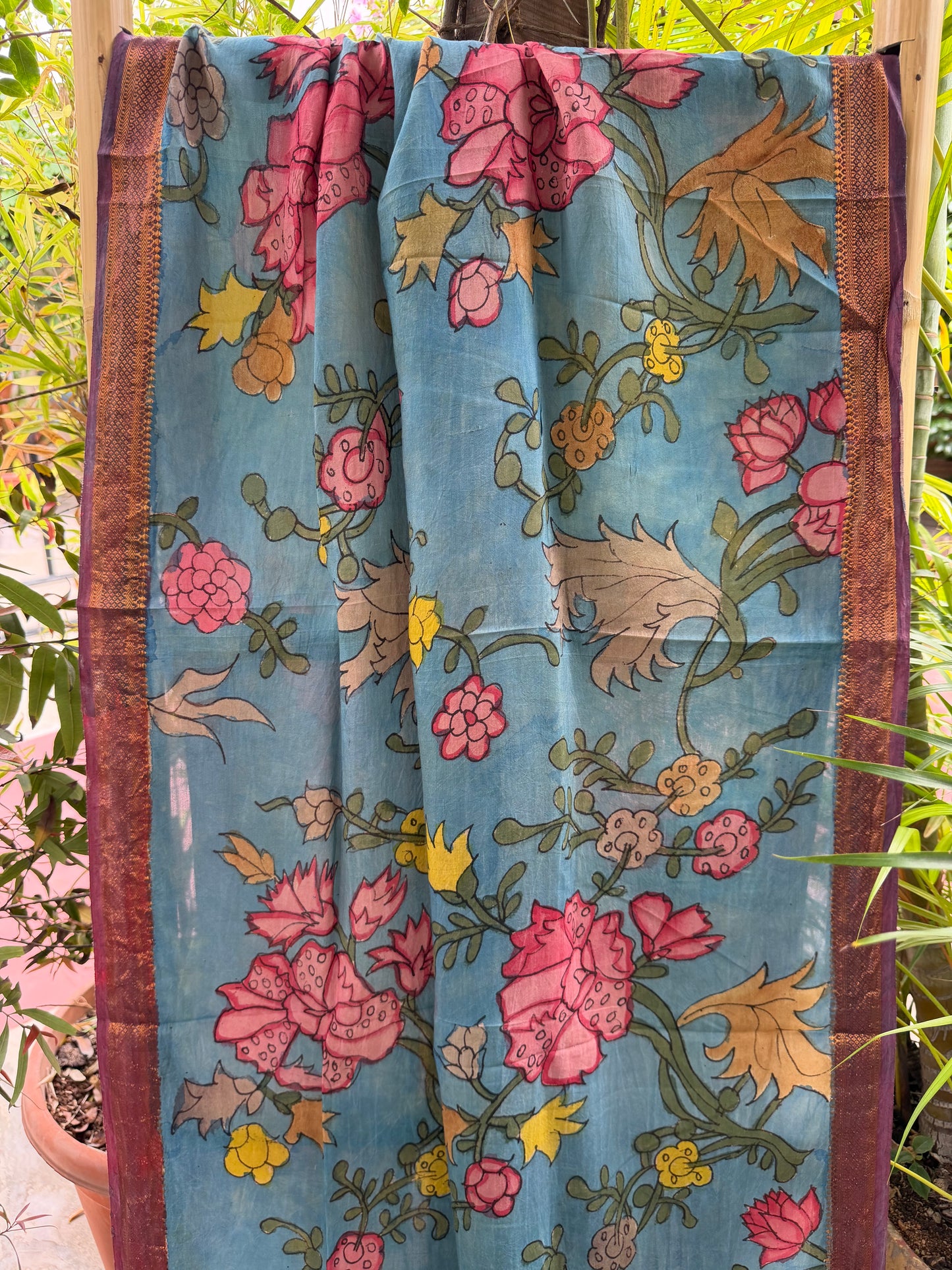 Bangalore silk penkalamkari dupatta