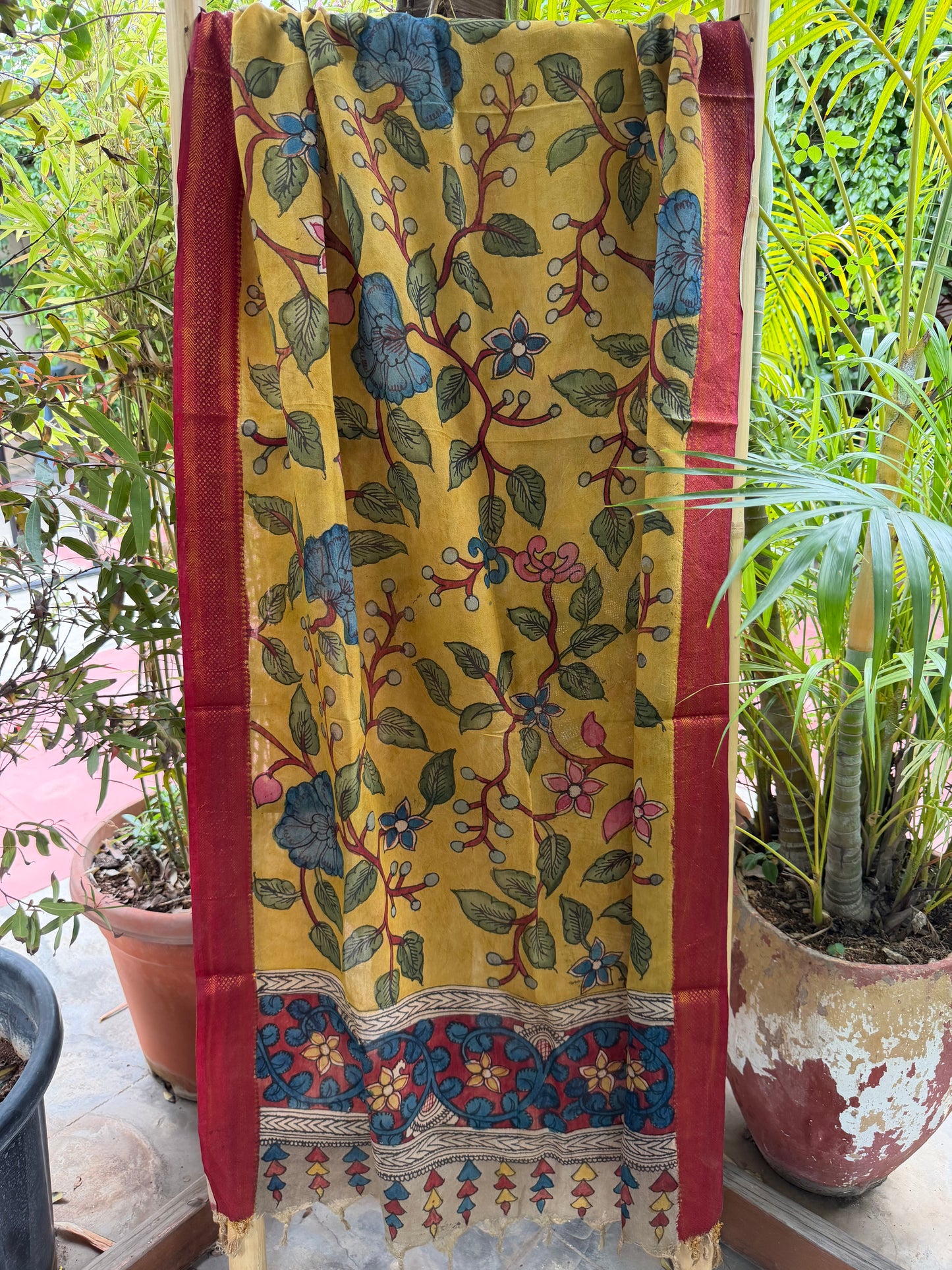 Bangalore silk penkalamkari dupatta