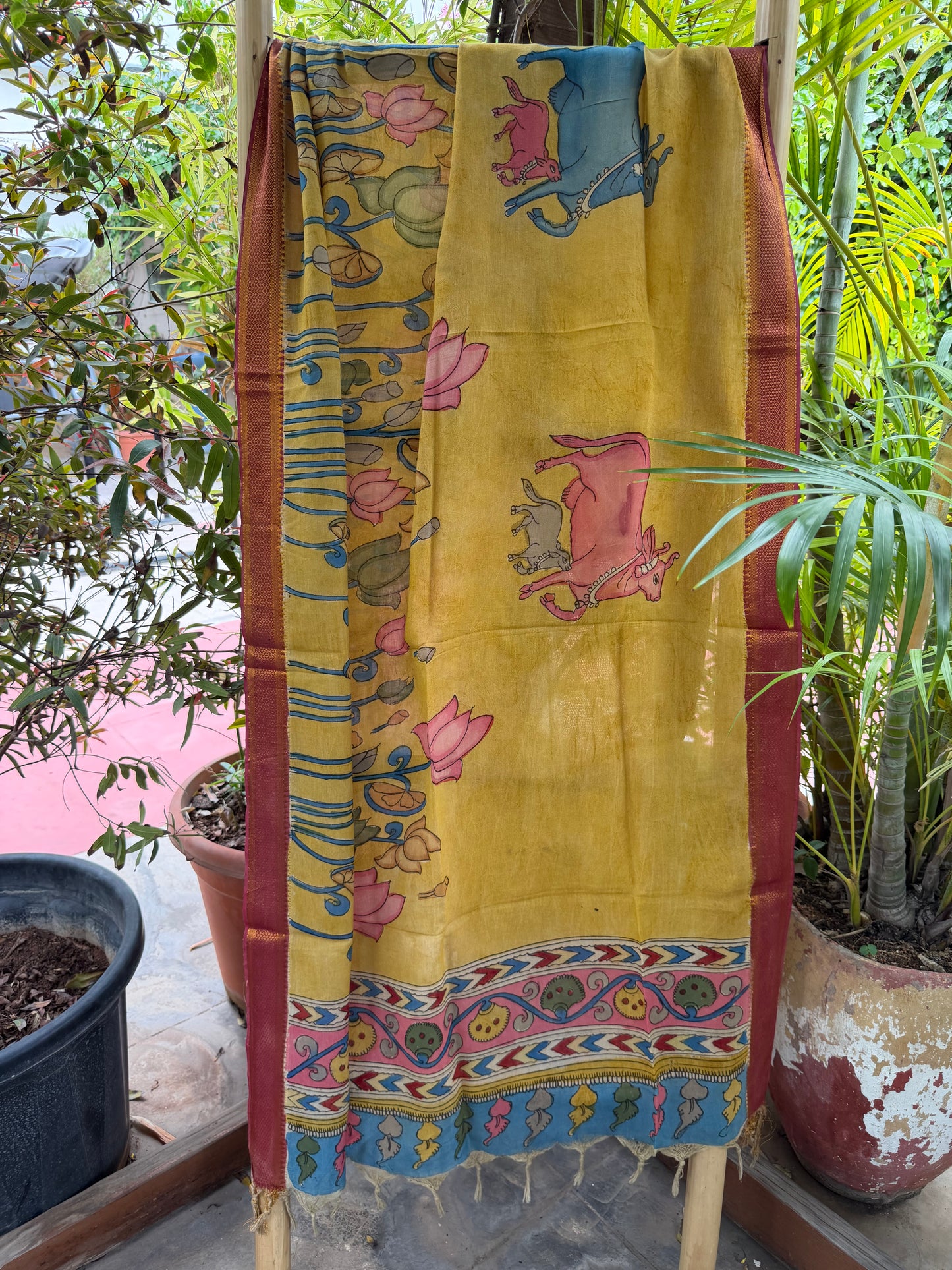 Bangalore silk penkalamkari dupatta