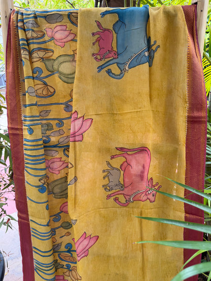 Bangalore silk penkalamkari dupatta