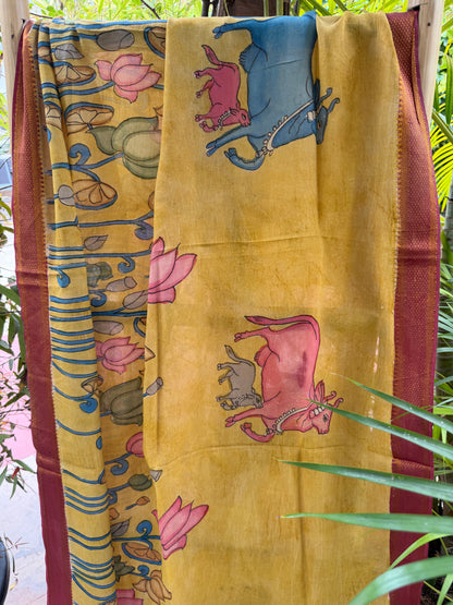 Bangalore silk penkalamkari dupatta