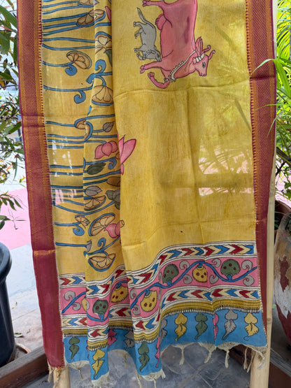 Bangalore silk penkalamkari dupatta