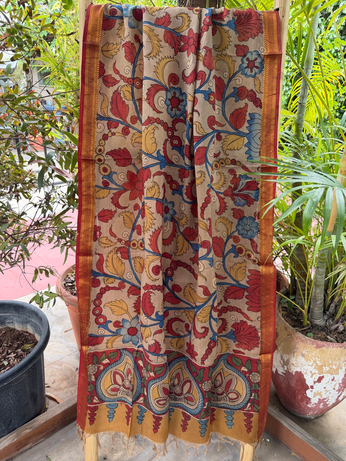 Bangalore silk penkalamkari dupatta