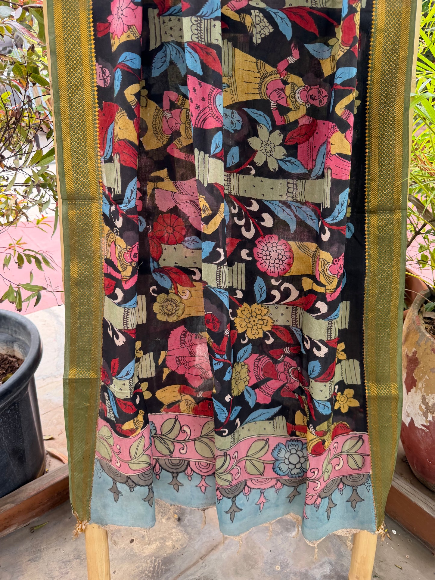 Bangalore silk penkalamkari dupatta