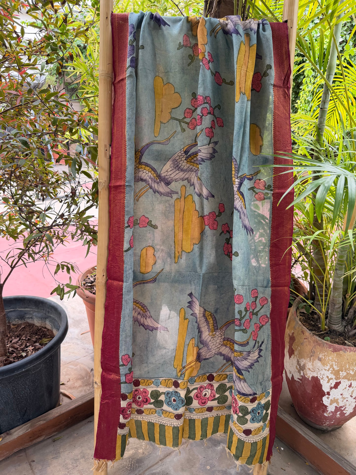 Bangalore silk penkalamkari dupatta