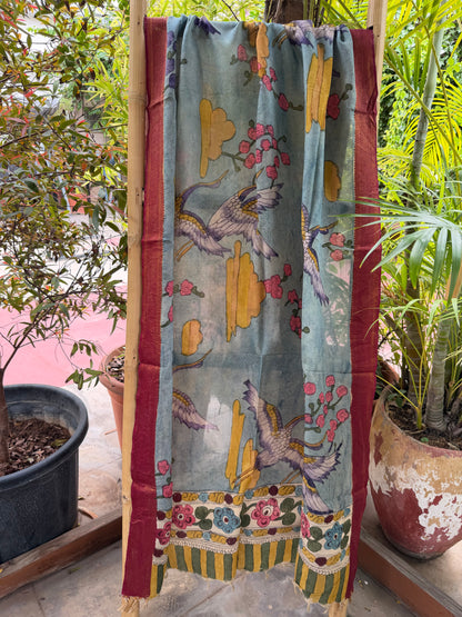 Bangalore silk penkalamkari dupatta