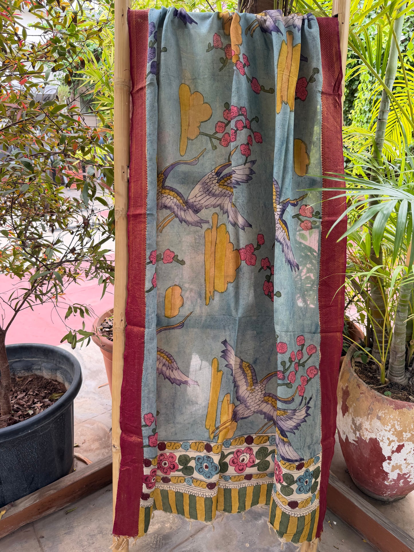 Bangalore silk penkalamkari dupatta