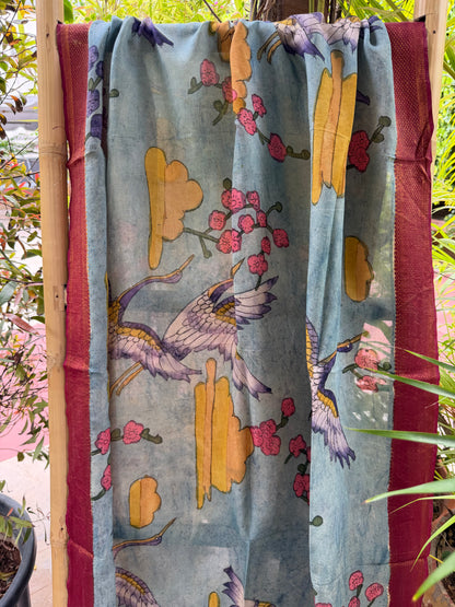 Bangalore silk penkalamkari dupatta