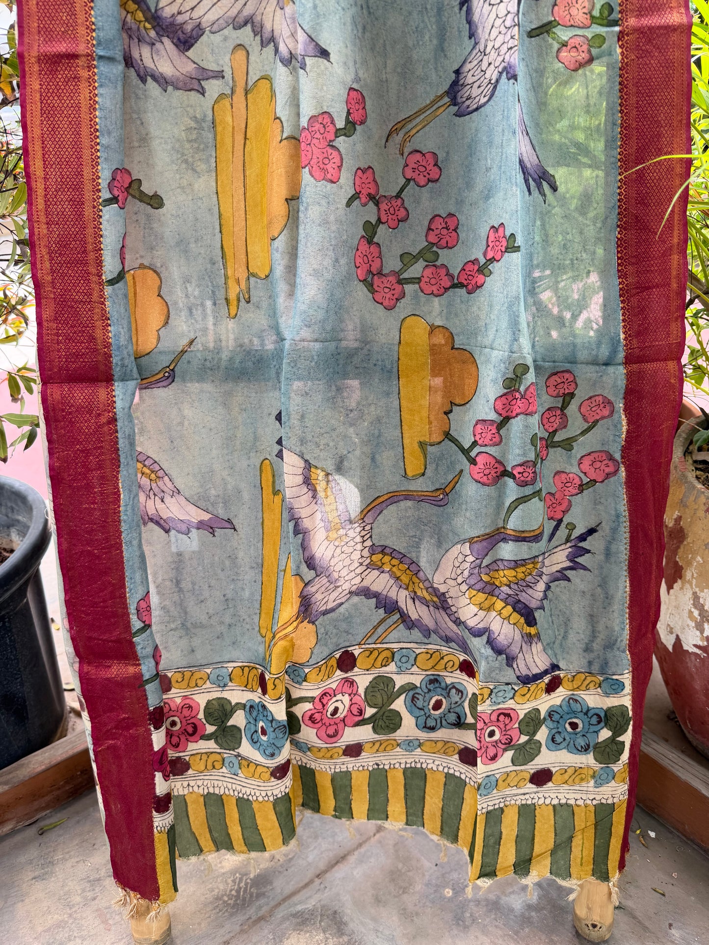 Bangalore silk penkalamkari dupatta