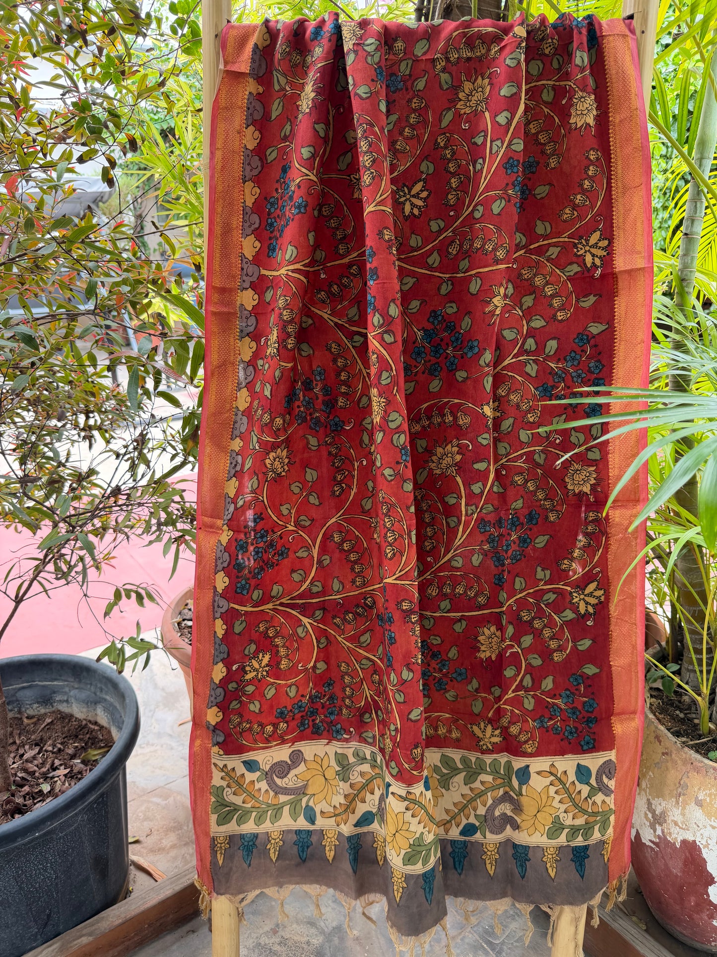 Bangalore silk penkalamkari dupatta