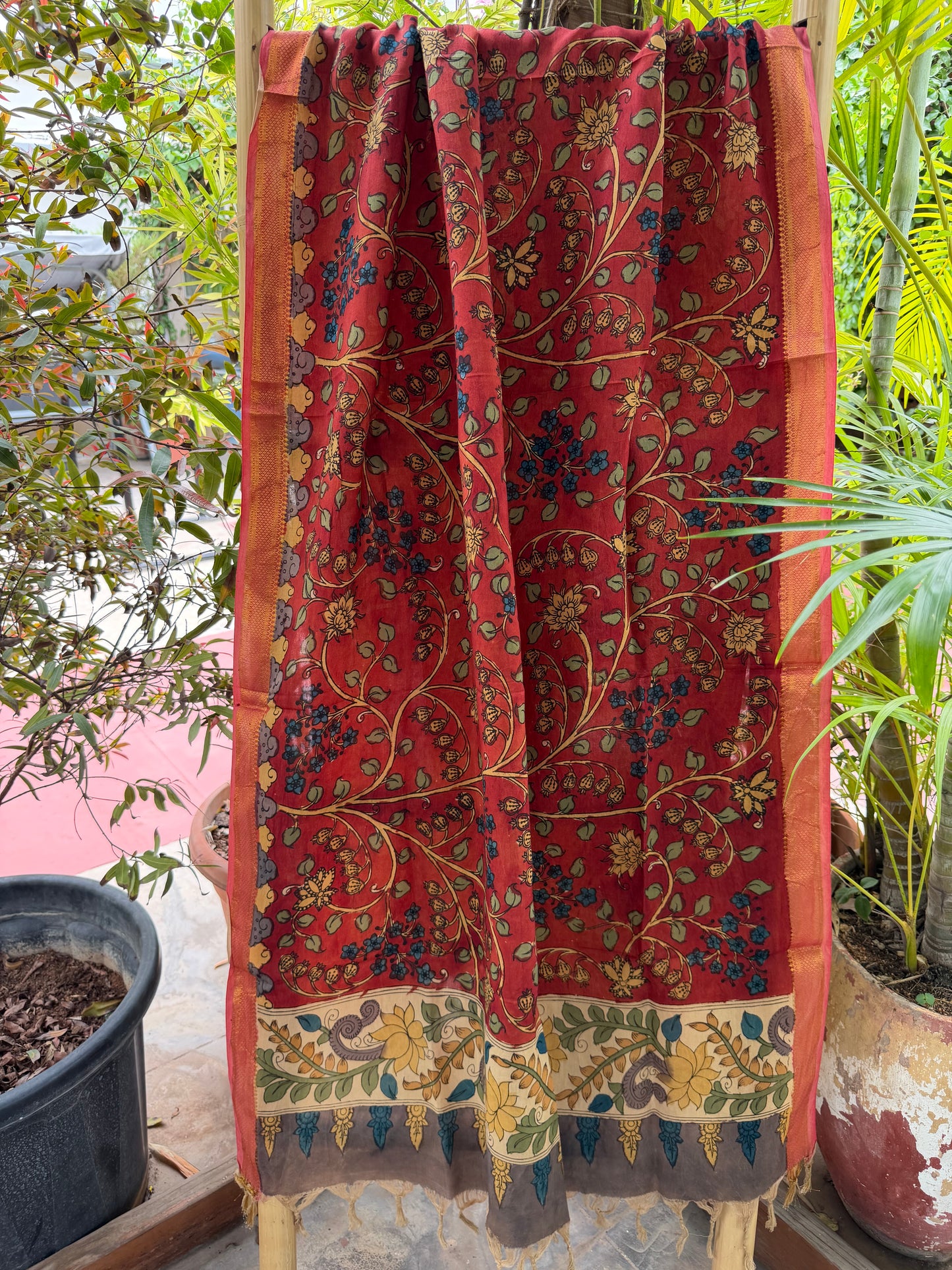 Bangalore silk penkalamkari dupatta