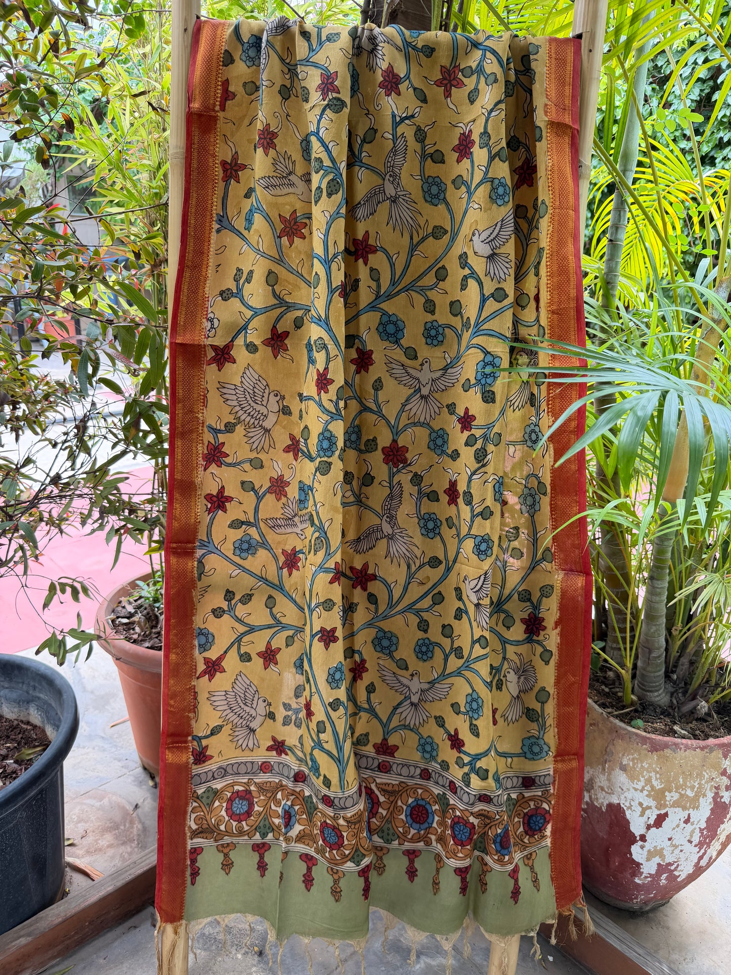 Bangalore silk penkalamkari dupatta