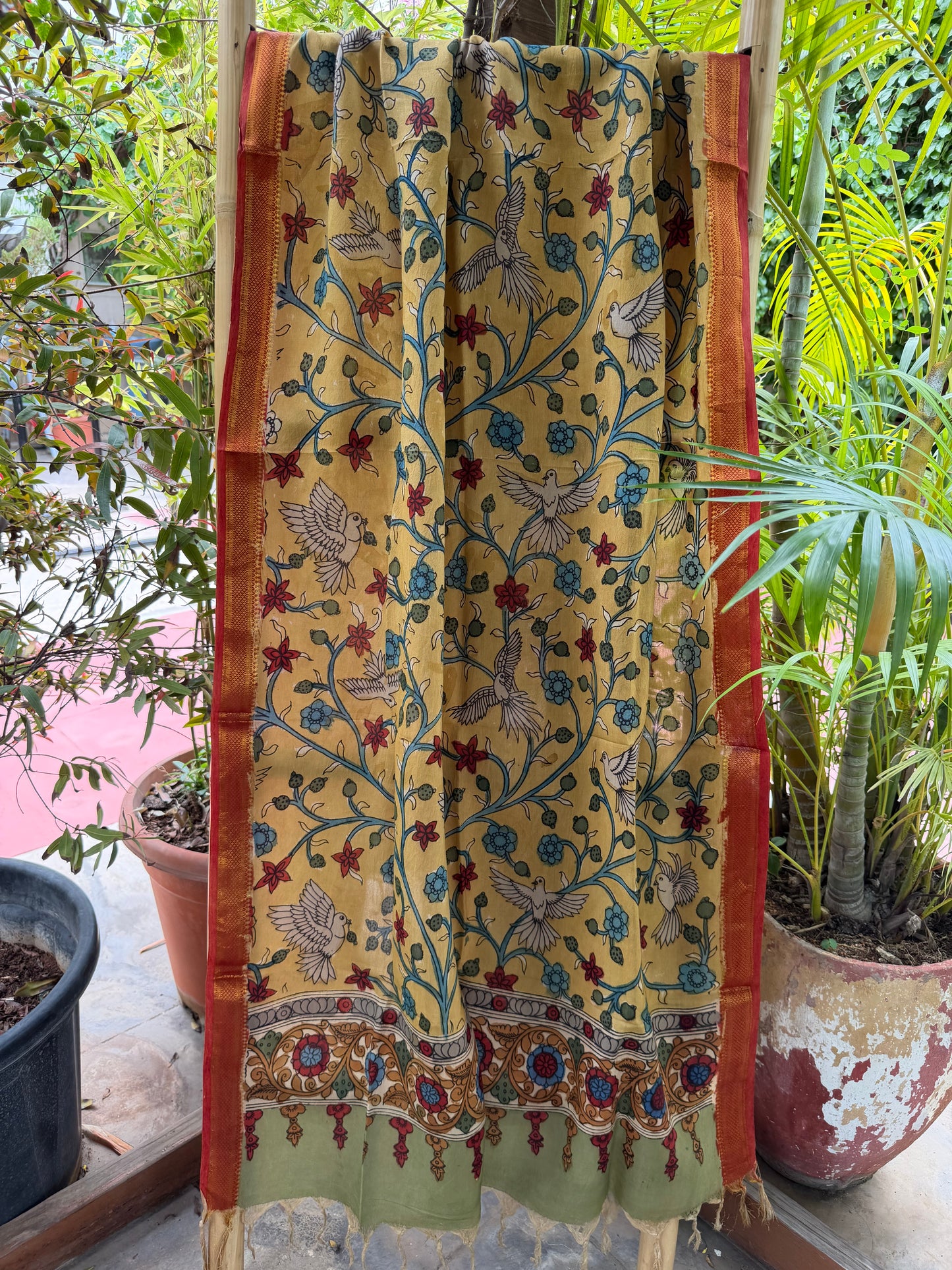Bangalore silk penkalamkari dupatta