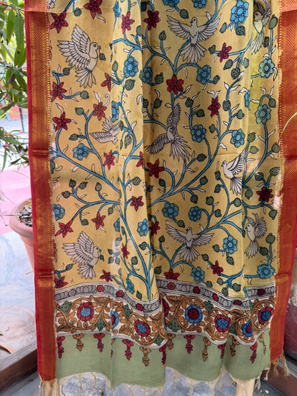 Bangalore silk penkalamkari dupatta