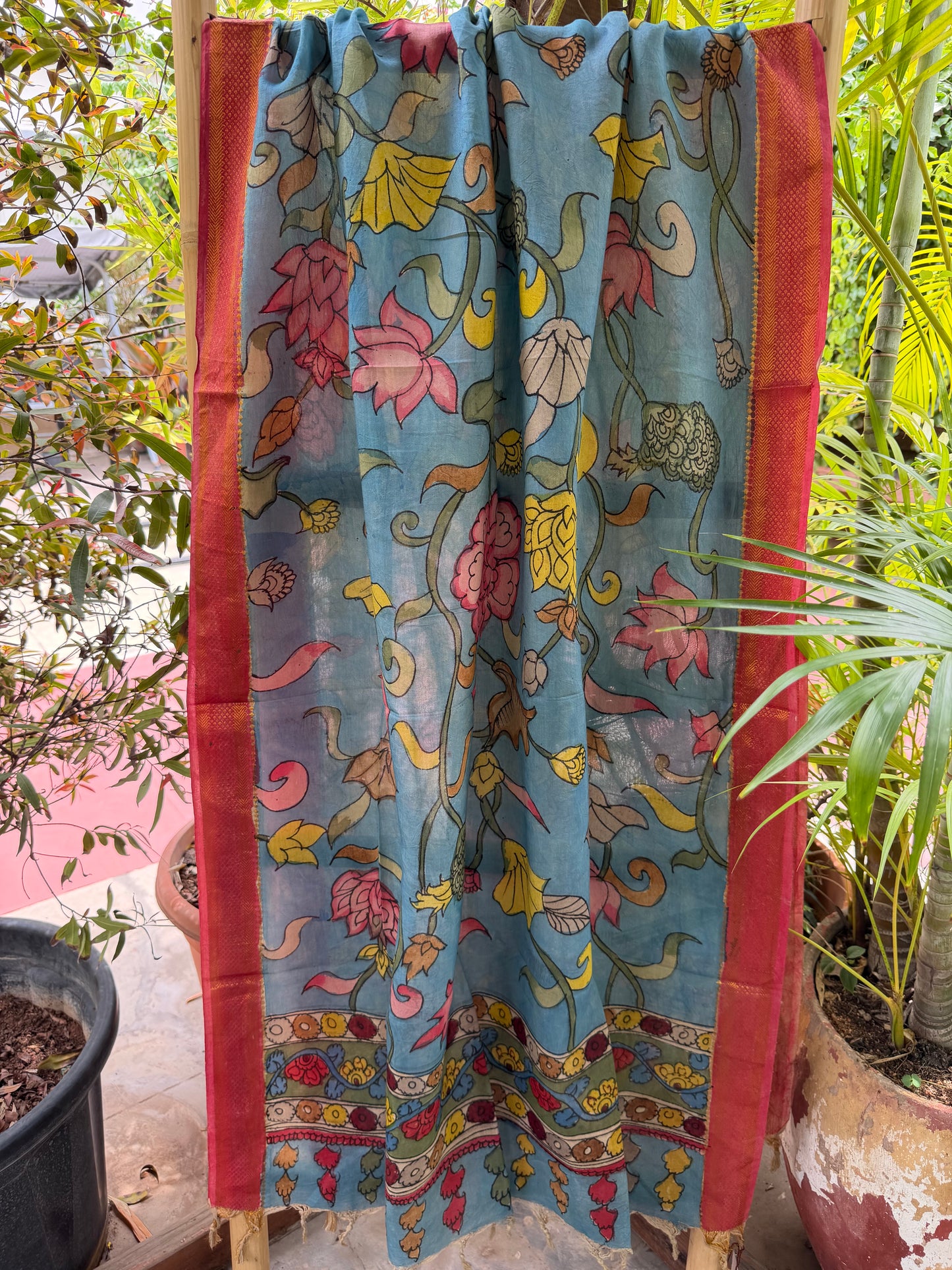 Bangalore silk penkalamkari dupatta