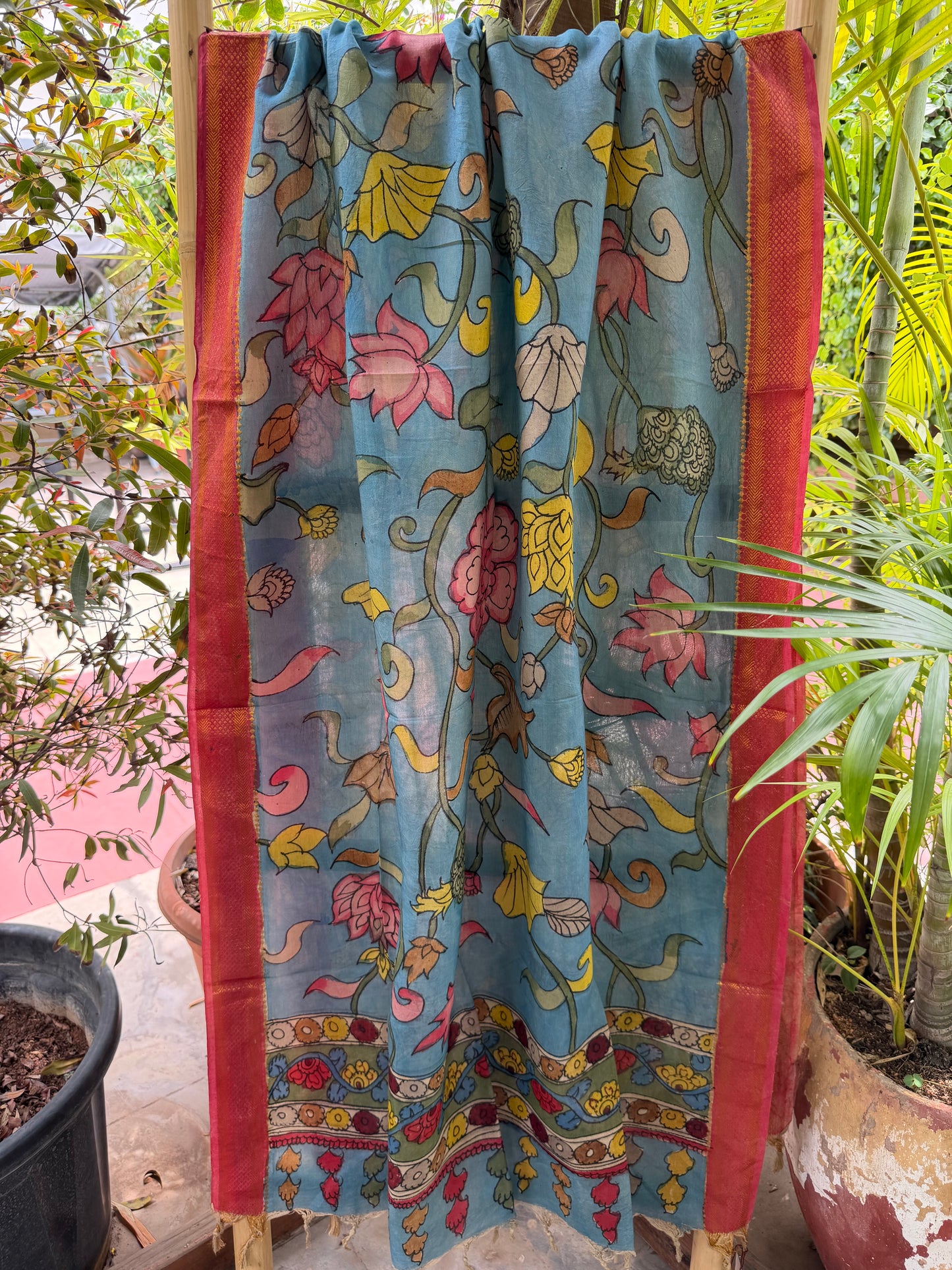 Bangalore silk penkalamkari dupatta