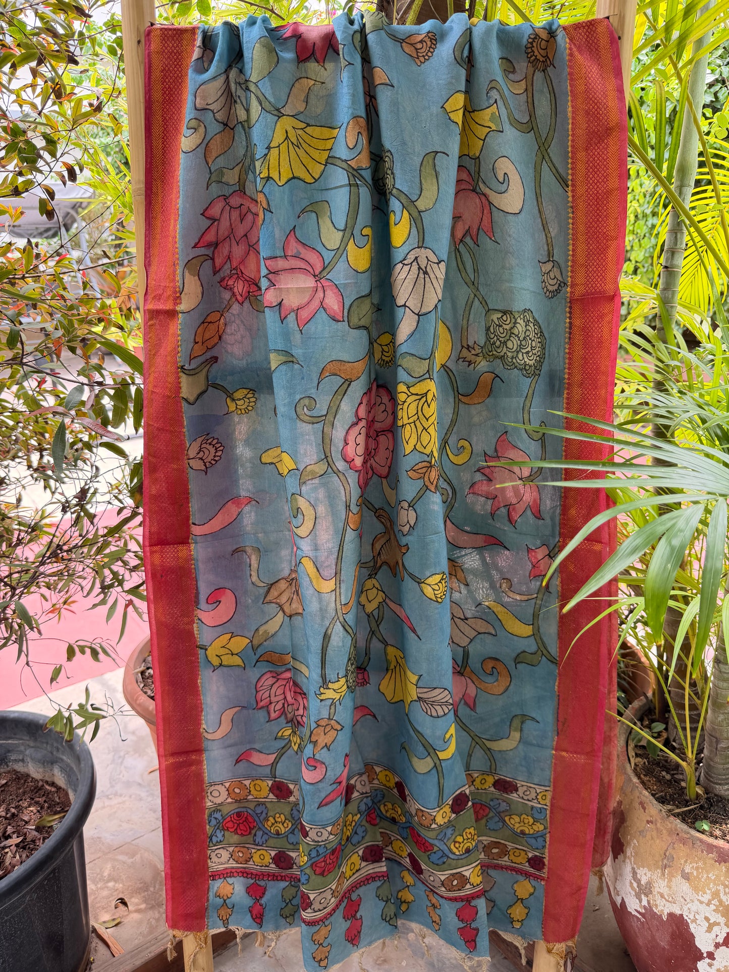 Bangalore silk penkalamkari dupatta