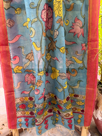 Bangalore silk penkalamkari dupatta