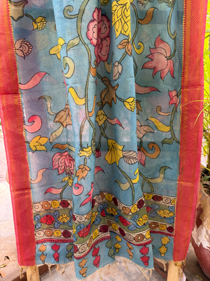 Bangalore silk penkalamkari dupatta